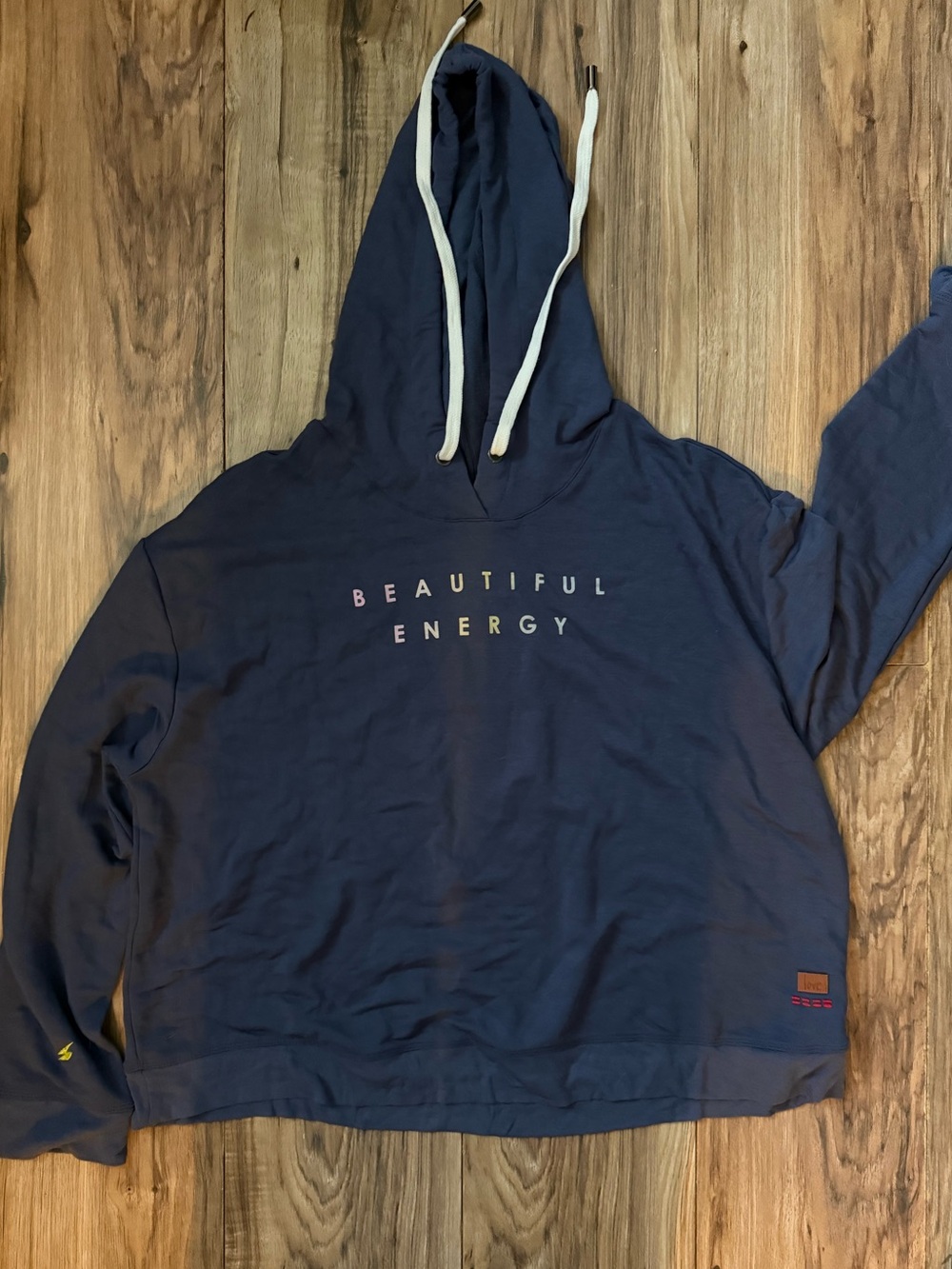 Peace Love World Navy Blue "Beautiful Energy" Hoodie super soft yoga exercise